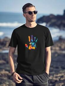 Camiseta con estampado retro para hombre - Base blanca con coloridos diseños pintados a mano - Camiseta urbana suave y cómoda para el día a día - Cuello redondo lavable a máquina - Camiseta informal para todas las estaciones, perfecta para parejas, estilo unisex, estética retro, resistente, manga corta, unisex y un regalo ideal para familiares y amigos. Ropa deportiva de talla estándar para hombre, lista para usar, de compresión y secado rápido. - Negro - Ver 1