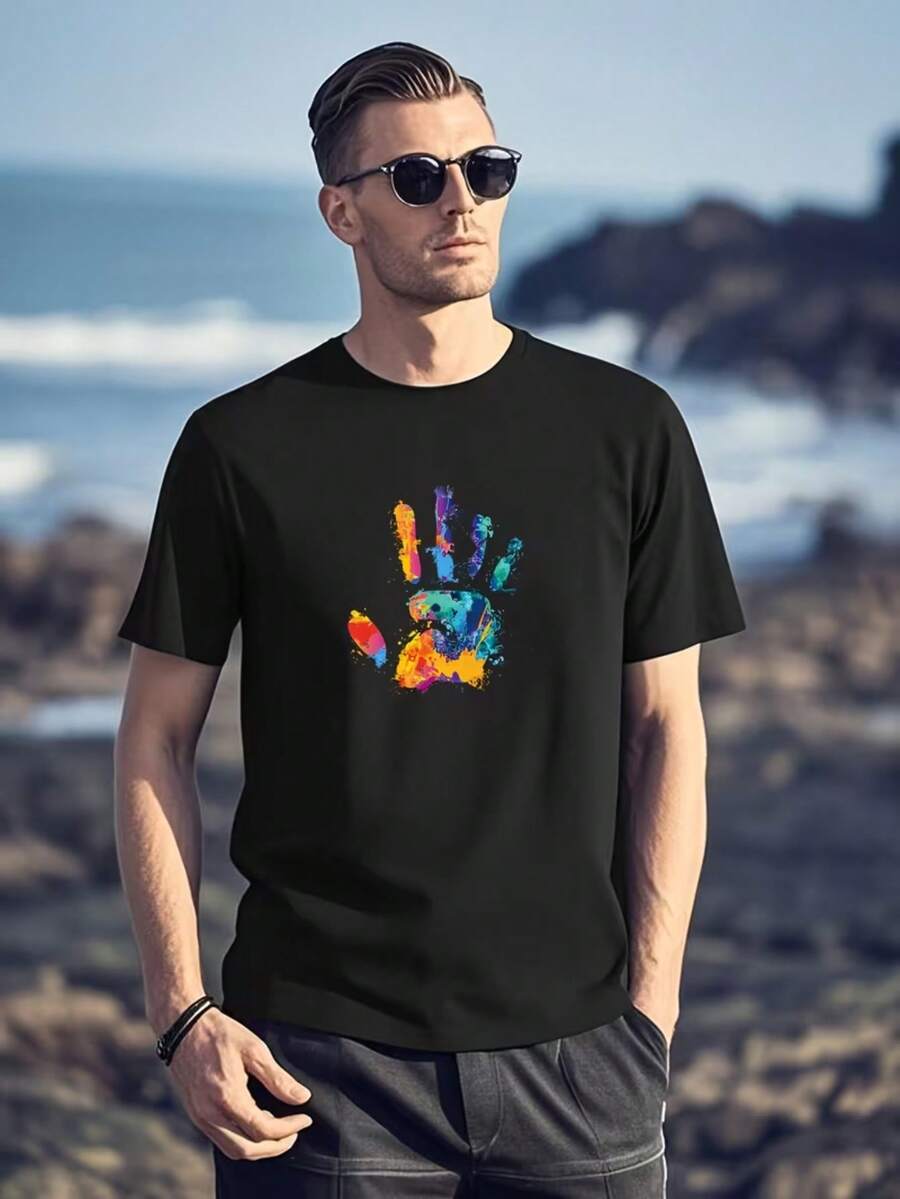 Camiseta con estampado retro para hombre - Base blanca con coloridos diseños pintados a mano - Camiseta urbana suave y cómoda para el día a día - Cuello redondo lavable a máquina - Camiseta informal para todas las estaciones, perfecta para parejas, estilo unisex, estética retro, resistente, manga corta, unisex y un regalo ideal para familiares y amigos. Ropa deportiva de talla estándar para hombre, lista para usar, de compresión y secado rápido. - Negro - Ver 1