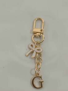 1个白色优雅蝴蝶结字母钥匙扣，大写字母A-Z钥匙圈吊坠，时尚白色，适合挂在包包、背包和车钥匙上，毕业/返校小礼物，DIY手机和包包挂饰，生日礼物 - 彩色 - 查看 6