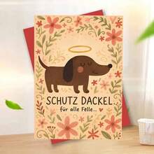 1 pieza Encantadora tarjeta de confort con Dachshund - Fondo floral suave (Adorable ilustración de Dackel ángel), Ambiente cálido y acogedor, Interior en blanco para notas personales, Incluye sobre rojo, Regalo perfecto para un amante de Dachshund/Amigo que necesite ánimo, Ideal para enviar deseos suaves y reconfortantes, Encantadora tarjeta con temática de mascotas que combina arte lindo y cuidado tranquilo - Multicolor - Ver 8