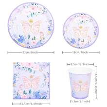 Lila Schmetterling Krone Einweg-Geschirr Set, inklusive 18/23 cm Pappteller, Pappbecher, Papierservietten, geeignet für Geburtstagsfeiern, Festivals, Zusammenkünfte, Picknicks, Feierlichkeiten, Hochzeitstees, Abschlussfeiern - Verschiedenfarbig - Übersicht 2