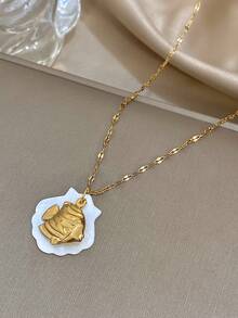 1件海洋主题金项链，配有鱼和贝壳吊坠，时尚航海风首饰，适合日常休闲佩戴，情人节礼物，男女皆宜 - 彩色 - 查看 3