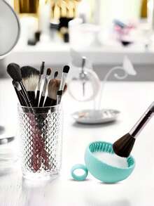 硅胶化妆刷清洁碗 - 1个无香型刷子清洁垫，带擦洗垫，适用于眉刷、腮红刷、面部刷和眼部刷子 - 彩色 - 查看 8