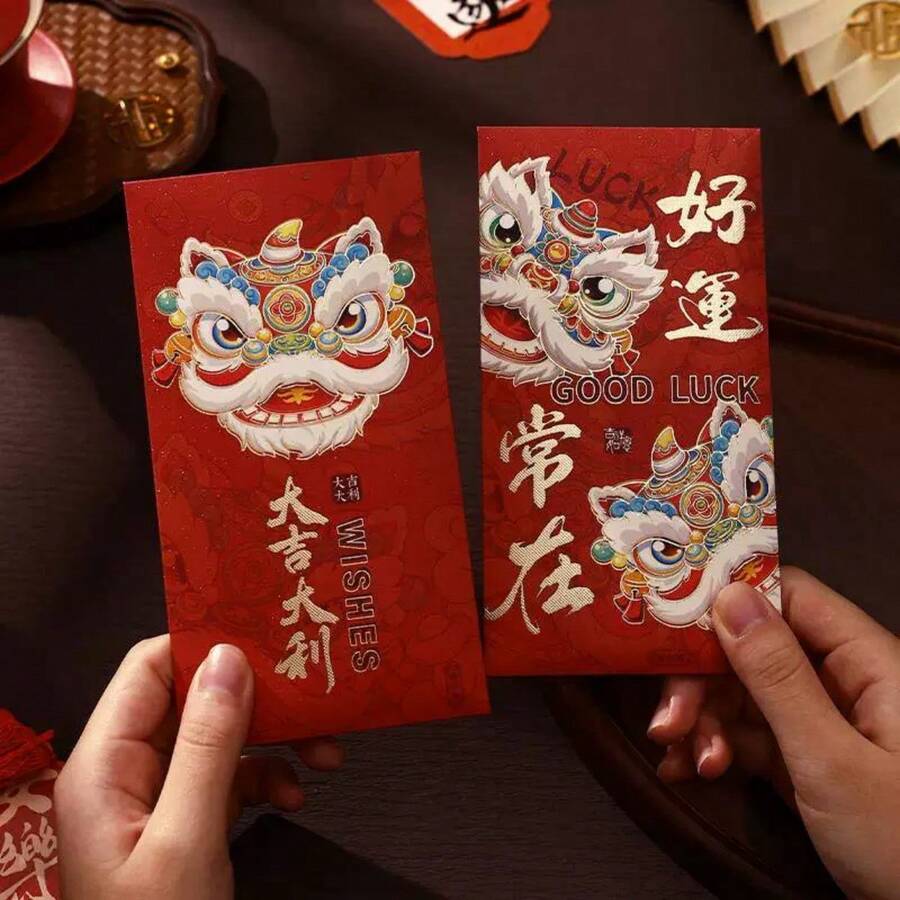 6个/套 2026年中国新年红包，农历新年红包，春节文化红包，生日礼物红包，中国新年红包，礼金红包，节日感谢卡，适用于婚礼、生日、商务庆典和农历新年礼物，金色点缀红包 - 彩色 - 查看 1