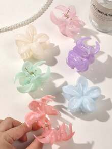 6pcs ABS Material Spring/Summer Candy Color Elegant Marble Ombre Daisy Medium Sweet Hair Claw Clips, Beach Boho Style Hair Accessories, Autumn Fashion Women Hair Clips, Winter Holiday Costume Hair Clips - Multicolor - View 4