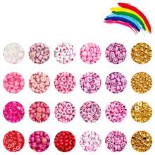 24 piezas Juego de Cuentas de Alfabeto Rosas, para Hacer Joyas, Manualidades DIY, Pulseras de , Aretes, Collares, Decoraciones, con 1 Rollo de Hilo de Cristal - Rosa - Ver 3