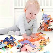 Baby Cloth Book With Animal Tails - Touch & Feel Crinkle Sensory Toy , Teething Tummy Time - Multicolor - View 2