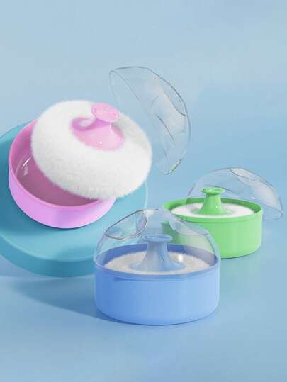1pc 3-In-1 Baby Powder Puff Storage Box, Includes 1 Gentle & Skin-Friendly Powder Puff, Convenient To Carry, Suitable As A Valentine's Day Gift For Baby