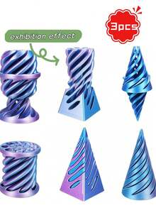 3pcs "Impossible Cone" Series - 3D Printed Spiral Optical Illusion Decor, Featuring Colorful Gradient Design, Durable Plastic Material, Indoor/Outdoor Decoration, New Year Gift, Daily Gift, Valentine's Day Gift, Color Changing Design, Exquisite 3D Sculpture, Desktop Decoration, Visual Illusion, Mini Pyramid, Lightweight Miniature Statue, Must-Have Item For Stress Relief Enthusiasts. - Multicolor - View 14