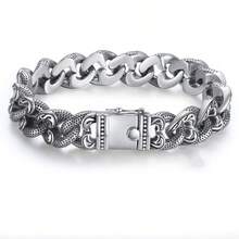 1件嘻哈男士超大扁平链复古首饰，心形藤蔓图案手链，时尚高端