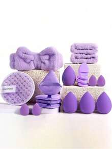 33件套化妆刷套装（含束口收纳袋），包括粉扑、化妆海绵、腮红刷、粉底刷、眼影刷、轮廓刷、眼影刷、软毛刷、腮红刷，专业化妆刷套装