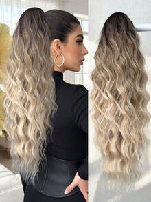 爪形马尾假发，渐变棕色，24英寸水波纹耐热纤维合成马尾假发，适合女性在圣诞节、万圣节、音乐节、派对和日常使用。 - 漸層棕色 - 查看 9
