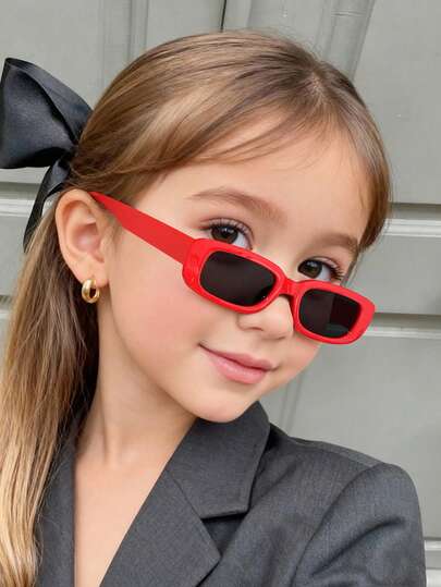 1pc Boys' And Girls' 9-10Y Polycarbonate Retro Rectangle Frame Red Ash; Grey Ash; White Ash For Outdoor Activities, Festival Gifts. Glasses Case