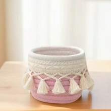 1pc Handmade Woven Cosmetic Storage Box, Makeup Organizer, Mini Basket, Boho Decor Basket, Small Storage Basket, Boho Beach Style Room Decor, Makeup Brush Holder, Brush Holder, Ivory Color Pouch, Brush Holder, Brush Rack, Perfume Storage Box, Cosmetic Bag, Gift For Her, Christmas Gift, Ideal For Bedroom, Living Room, Office, Back To School , Makeup Room Decor - Multicolor - View 8