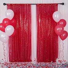 2pcs Red Sequin Curtain, Party Backdrop Decor, Birthday Party Supplies, Backdrop Banner, Reusable For Home Decor, Wedding, Baby Shower, Suitable With Metal Arch Frame And Balloons, Timeless Shiny Backdrop, Mexican Party Decor - Red - View 3