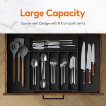Expandable Kitchen Utensil Drawer Organizer - Adjustable Cutlery And Silverware Rack With Knife Storage, Durable Plastic Scraper And Small Tool Organizer, Space Saving Design For Knives, Spoons, Forks, Spatulas, Whisks And More, Kitchen Drawer Organi - 灰色 - 查看 3