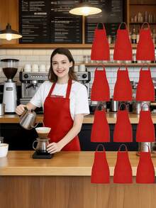 1/5 Packs Red Polyester Aprons With Pockets, Suitable For Barbecue/Hairdressing/Catering/Chef, Applicable To Camping, Cleaning, Home, New Year Party, Wedding Scenarios, Unisex & Reusable - Red - View 2