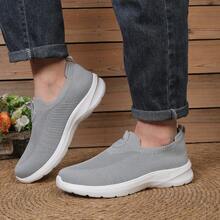 Nuevos Zapatos Deportivos Transpirables de Malla Elástica Suave, Zapatos de Caminar Casuales, Zapatos Deportivos Ligeros de Punto  Sin Cordones - YH81-Gris - Ver 12