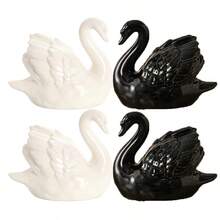 Black & White Ceramic Swan Figurine, Creative Animal Decor For Living Room, Study, Desktop, Home, Office, Bookshelf, TV Stand - Black and White - View 6