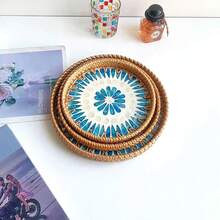 8.66-Inch Diameter X 1.18-Inch Height Handmade Rattan Woven Round Desktop Storage Tray - Multicolor - View 4