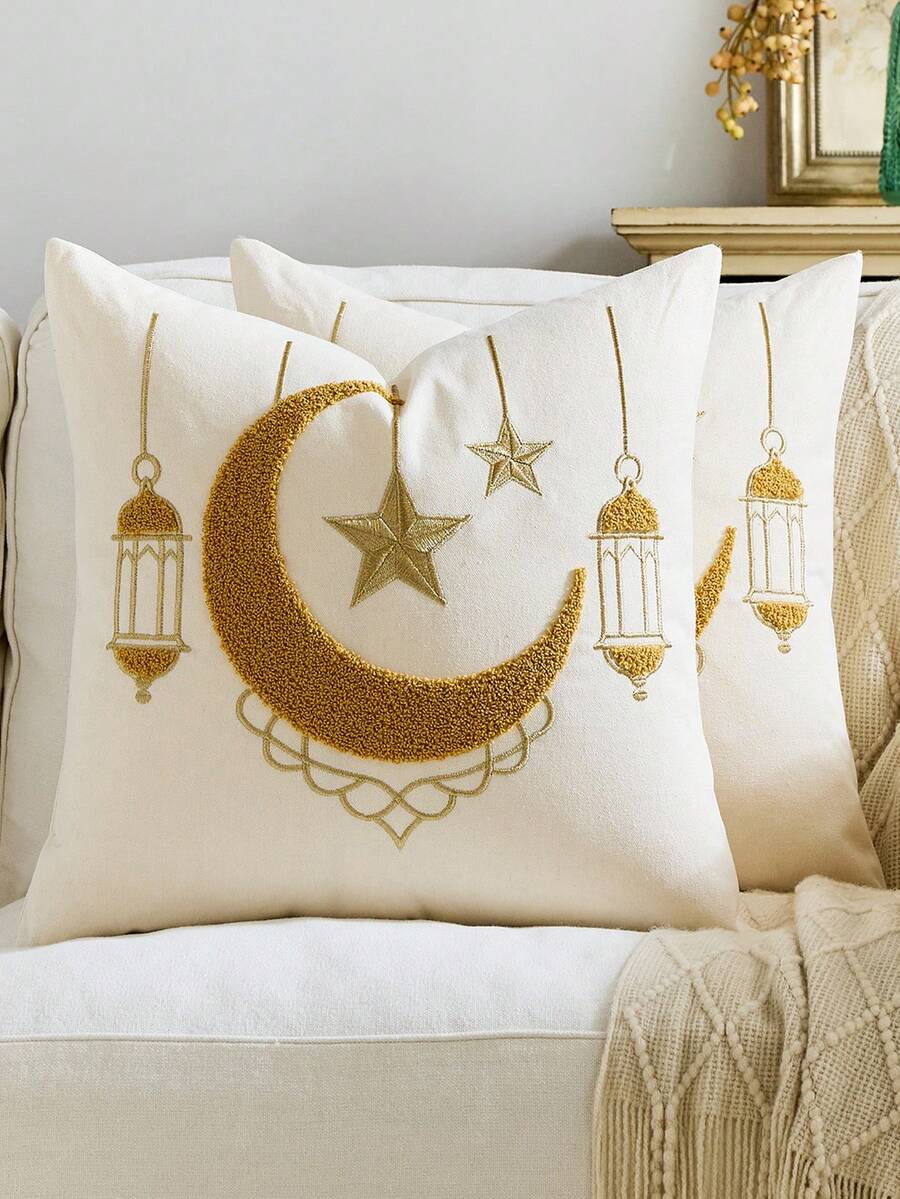 1pc/2pcs Ramadan Decoration Throw Pillow Covers Decorative Pillow Cushion Cover Sofa Decorative Pillow Room Decor Room Decoration Cushions Cover House Decor Personalized Living Room - White - View 1