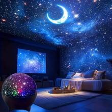1件裝月光星空裝飾燈，USB彩色切換模式投影小夜燈，適合聖誕臥室裝飾、派對、生日與禮物，時尚設計營造氛圍與環境照明，創意星空房飾燈，動態星月宇宙氛圍，臥室、客廳、KTV、辦公室與酒吧的完美選擇，LED投影燈，大禮物，Disco燈，DJ燈 - 彩色 - 查看 5