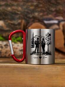1 Pc (14 Designs) Personalized Stainless Steel Camping Mug, Customized Couple Name Water Cup, Reusable Coffee Mug, Outdoor Camping Mug, Customized Mountaineering Mug, Customized Hiking Water Bottle, Halloween Gift, Christmas Gift, Customized Graduation Gift - Multicolor - View 3