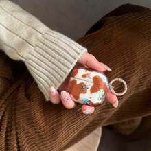 1 Capa Transparente Marrom Geométrica com Estrela Colorida e Desenho de Coração, Compatível com Capa para Apple AirPodsPro3/AirPods3/AirPods2/AirPodsPro/Pro2/AirPods4/AirPods3