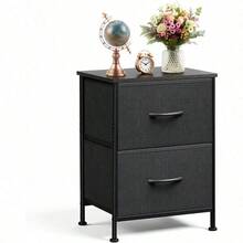 Burós Mesa de Noche con 2 cajones, Buros para recamara,Organizador de Tela para vestidor para Dormitorio, Armario, Pasillo, guardería, Mesa Auxiliar, Mueble Lateral (Negro) - Negro7865 - Ver 8