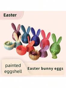 Easter Eggshell Bunny Figurine Hollow Rabbit Eggshell Table Ornament Spring Bunnies Statue For Home Farmhouse Decor