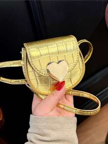 1pc Girls' Heart Crocodile Pattern PU Magnetic Closure Fashion Mini Crossbody Bag, Suitable For Daily Use All Seasons - A - View 13