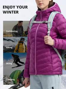 CAMEL CROWN Women's Lightweight Quilted Stand Collar Zip-Up Down Jacket, Warm Winter Coat - Purple - View 7