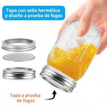 Luvan Tarros Mason de Vidrio 16 oz 473 ml Set de 12 Frascos Botes Mason Jars con Boca Regular BPA Free Tarros con Tapa y Aro Tarros para Conservas Fermentación Yogurt Avena Mermelada - Transparente - Ver 5