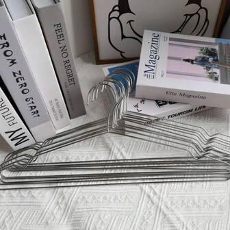 10pcs Stainless Steel Metal Hangers, Multi-Functional Wardrobe Storage Rack, Dry & Wet Dual-Use, Smooth Polished Surface Won't Damage Clothes, 4 Size Options, Minimalist Design, Durable Metal Material, Suitable For Various Garments, Home Decor, Room Decor, Winter Clothing Storage.