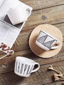 1个陶瓷咖啡杯，线条艺术设计，独特风格，简约设计，送朋友的绝佳礼物 - 彩色 - 查看 5