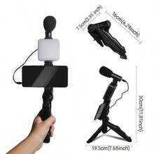 Kit de videoblogging portátil con LED. Soporte telefónico. Ideal para vivir al aire libre, videollamadas y videoblogging. Adaptador de auriculares tipo C no incluido - Negro - Ver 9