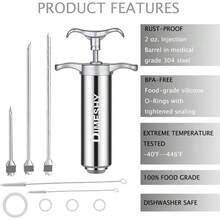 304 Stainless Steel Meat Injector Kit With 2-Oz Large Capacity Barrel With 3 Commercial Marinade Needles - Default - View 5