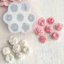 1个3D立体花朵硅胶模具，7腔小花形蜡烛、蜡、石膏装饰品，适用于家居、桌面、氛围营造、节日礼物、树脂、石膏工艺硅胶模具 - 白色 - 查看 2