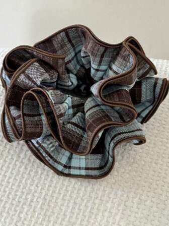 1pc/Set Plaid Fluffy Scrunchie, 4-Layer Puffy Curly Hair Ties, French Double-Layer Lace Ballet Style Oversized Hollow Double-Layer Super Large Low Ponytail Hair Accessories, Ponytail Holder, Hair Scrunchies, Rubber Bands, Hair Ties