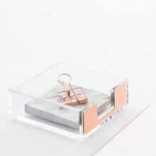 Clear Acrylic Stciky Note Holder Rose Gold Self Stick Memo Pad Holder 5mm Super Thick Notes Cards Cube Dispenser Case for Office Home School Elegant Desk Accessory - Mención de honor - Ver 7