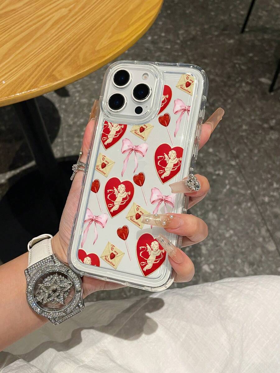 1pc Cupid Design Airbag Transparent Anti-Fall Phone Protective Case, TPU Material Suitable As Holiday Gift, Fit Compatible With Apple IPhone Xs/Xsmax/Xr/11 12 13 14 15 16pro/17Air/Promax/14 15 16plus, Unisex, Also Fit For Samsung Phones - Multicolor - View 1