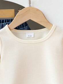 2 件套年轻女孩纯色流苏长袖上衣和流苏牛仔裤套装