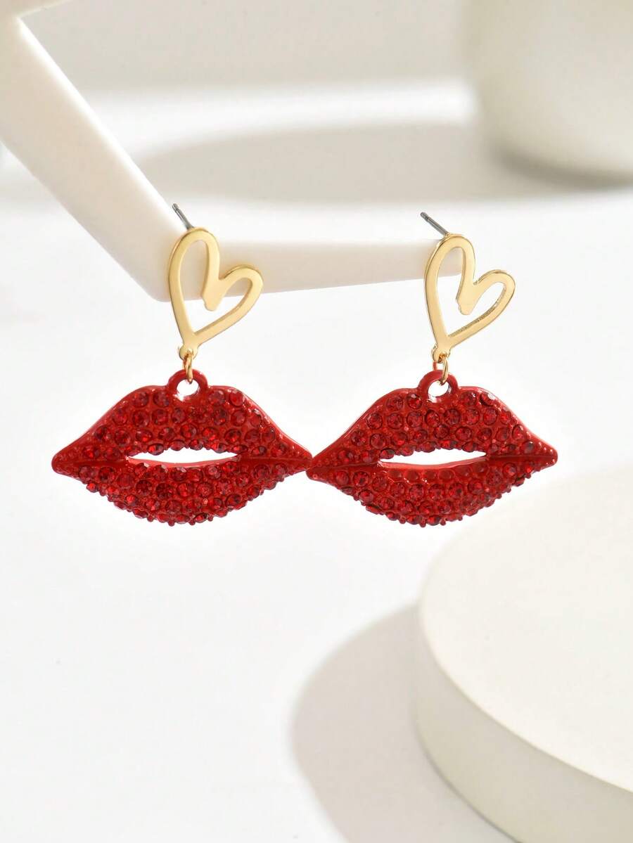 1 Pair Valentine's Day Lip & Heart Design Casual Versatile Party Earrings For Women - Multicolor - View 1