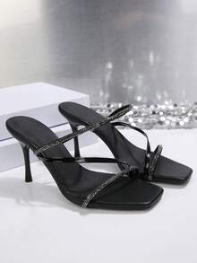 Giày sandal cao gót mũi nhọn bằng da PU giả cao cấp, kiểu dáng tối giản, thanh lịch, đa năng, thoải mái, thiết kế quai mảnh, thích hợp cho nữ dự tiệc, phối váy, quyến rũ. - màu đen - Xem 4