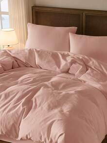 2件或3件套 100%纯棉淡粉色纯色双面被套套装（1个被套和1/2个枕套）透气面料床上用品套装，适合家庭使用，四季皆宜。双色设计，适用于卧室、客房、婚礼、情人节、宿舍、学校等场合。宿舍床上用品，返校季床上用品。 - 藕粉色 - 查看 7