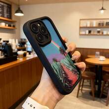 Funda para teléfono con borde negro diseño de paisaje desértico con arcoíris y palmeras color azul vibrante ideal para uso diario en cafeterías y espacios urbanos,Aplicable a los teléfonos de la serie Apple y Galaxy - Burdeos - Ver 6