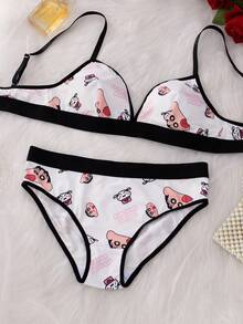 2件/套 无背蜡笔小新随机印花无钢圈文胸套装 - 彩色 - 查看 2