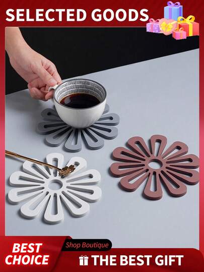 1pc Heat Insulation Mat, Non-Slip Heat Resistant Placemat, Hollow Solid Color Floral Coaster, Dining Table Heat Insulation Mat