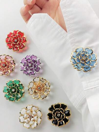 2 Pieces Exquisite Flower Cufflinks Decorative Button Covers For Men's And Women's Shirts Suitable For Everyday Wear, Holidays, And Business Parties No Sewing Required-Attach In 3 Seconds Multiple Colors Available Valentine's Day Gift (Includes Gift Bag)