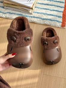 3厘米厚鞋底，Carpe Diem品牌加厚绒面保暖情侣拖鞋，男女通用加厚羊毛套脚拖鞋，耐磨EVA鞋底，棕色Carpe Diem拖鞋，男女通用冬季拖鞋，趣味拖鞋，时尚百搭，新年好礼 - 巧克力棕 - 查看 11